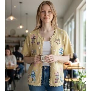 Hampshire Studio Cardigan Sweater Womens Sz Petite Small Embroidery Embellished